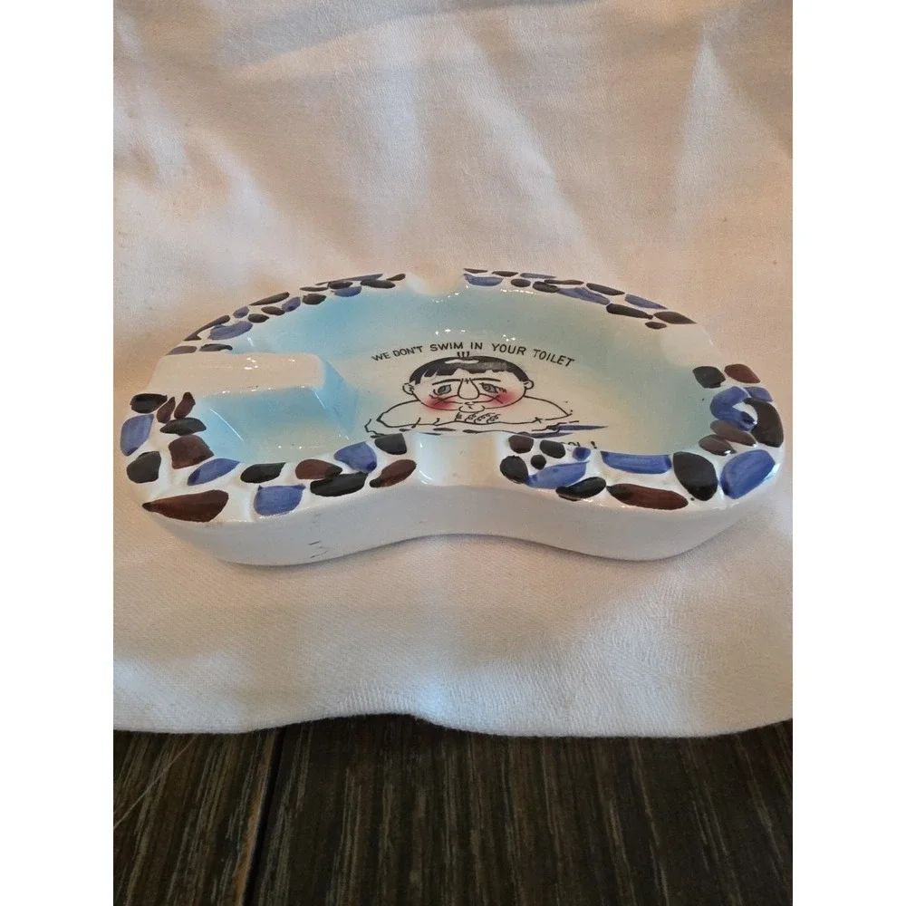 VTG Ceramic Novelty Ashtray Don't Swim In My Toilet Please Don't Pee In Our Pool